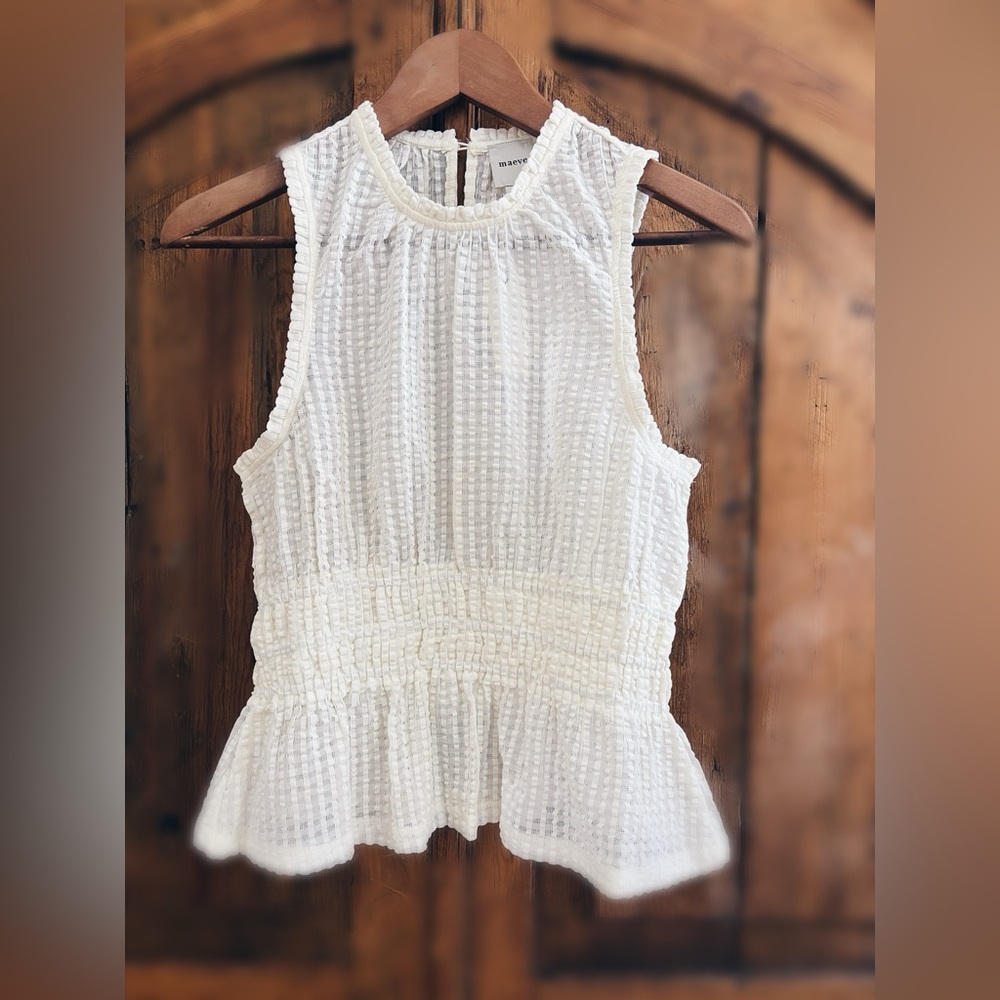 Maeve Anthropologie Textured Peplum Blouse Vanilla Cream NWT Extra Button M - Picture 5 of 7